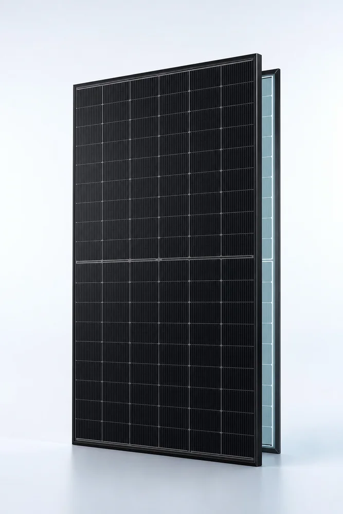 Ilustração do módulo bifacial 500 a 635 W classe HJT 210R